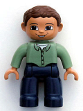 LEGO 47394pb036 Duplo Figure Lego Ville, Male, Dark Blue Legs, Sand Green Top with Buttons, Reddish Brown Hair, Brown Eyes